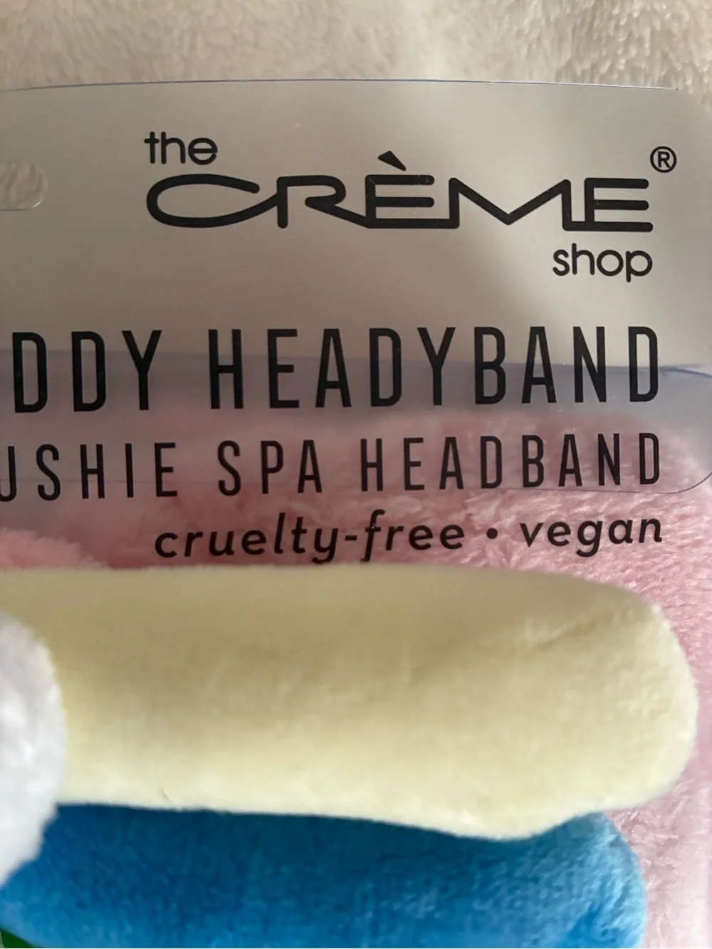3D Teddy Headband Plushie Spa Headband - White with Pastel Yellow, Blue, Green